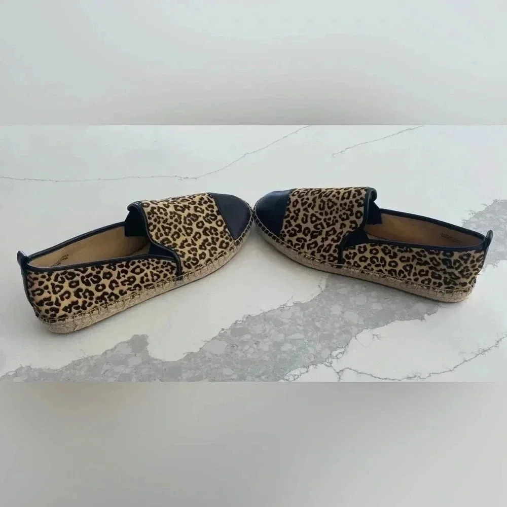 Talbots Leopard Calf Hair Cap Toe Leather Espadrille Flat Loafer Slip-On 8.5 NEW - Picture 7 of 9